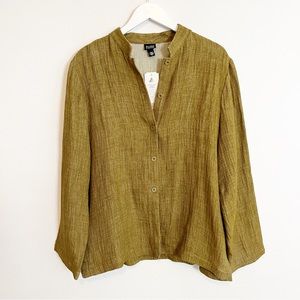 NEW Eileen Fisher Mandarin Jacket Double Face Linen Mossy Bronze Large